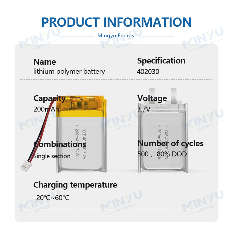 3.7 V Li-ion Battery 402030-200mah